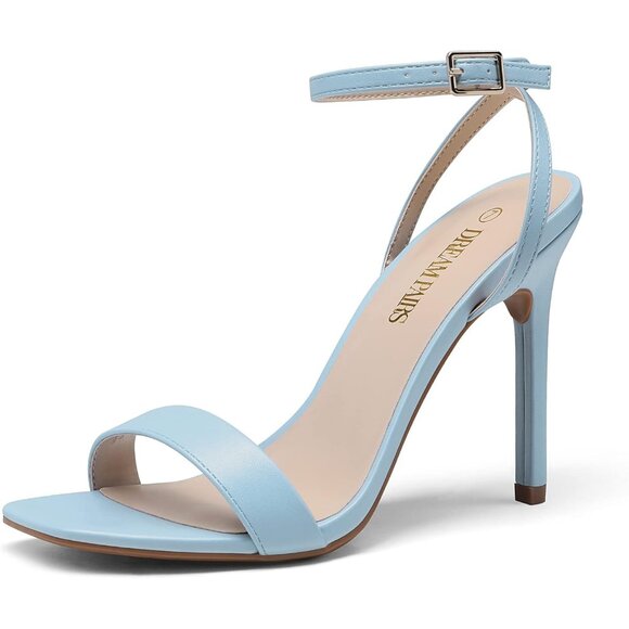 Women’s Baby-BlueHigh Stilettos Open Square Toe Ankle Strap Comfortable Heel